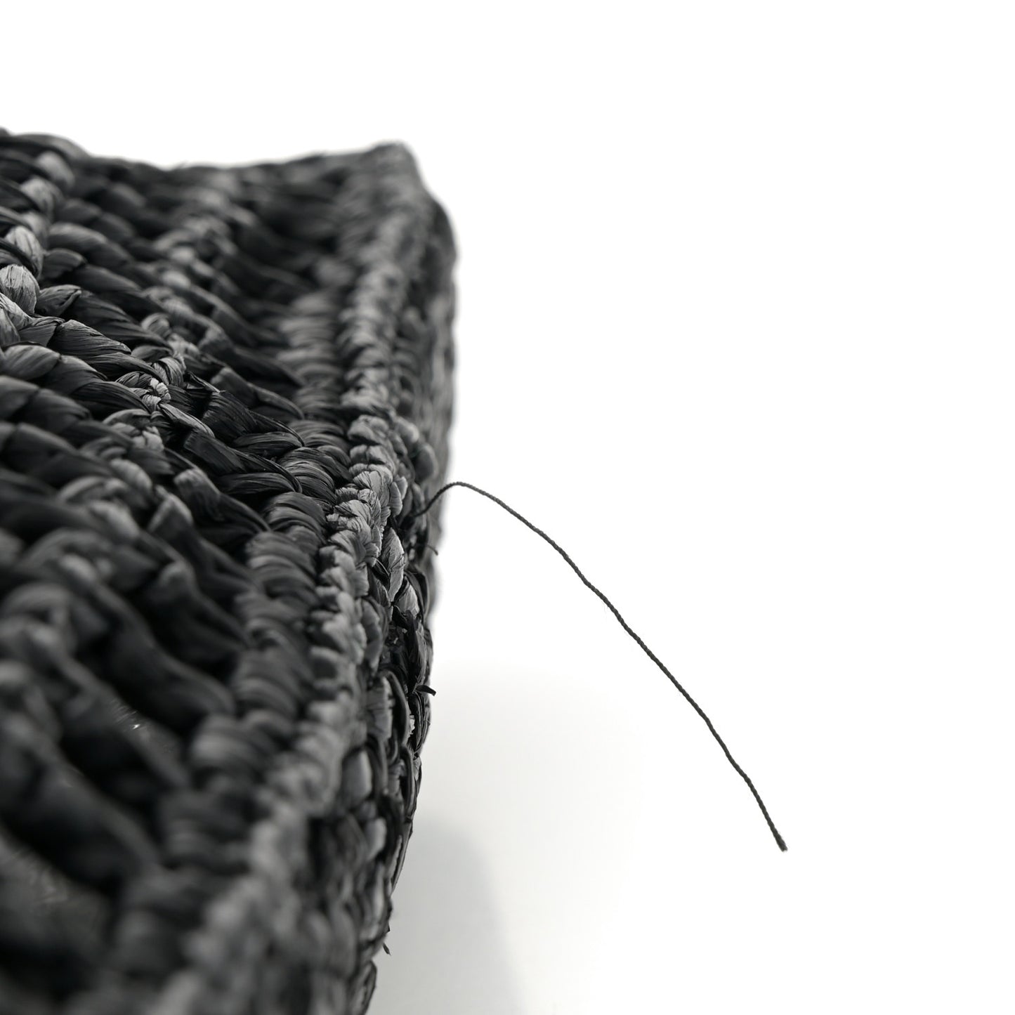 Yarn Raffia Effect Crochet Logo Embroidered Tote Bag Black