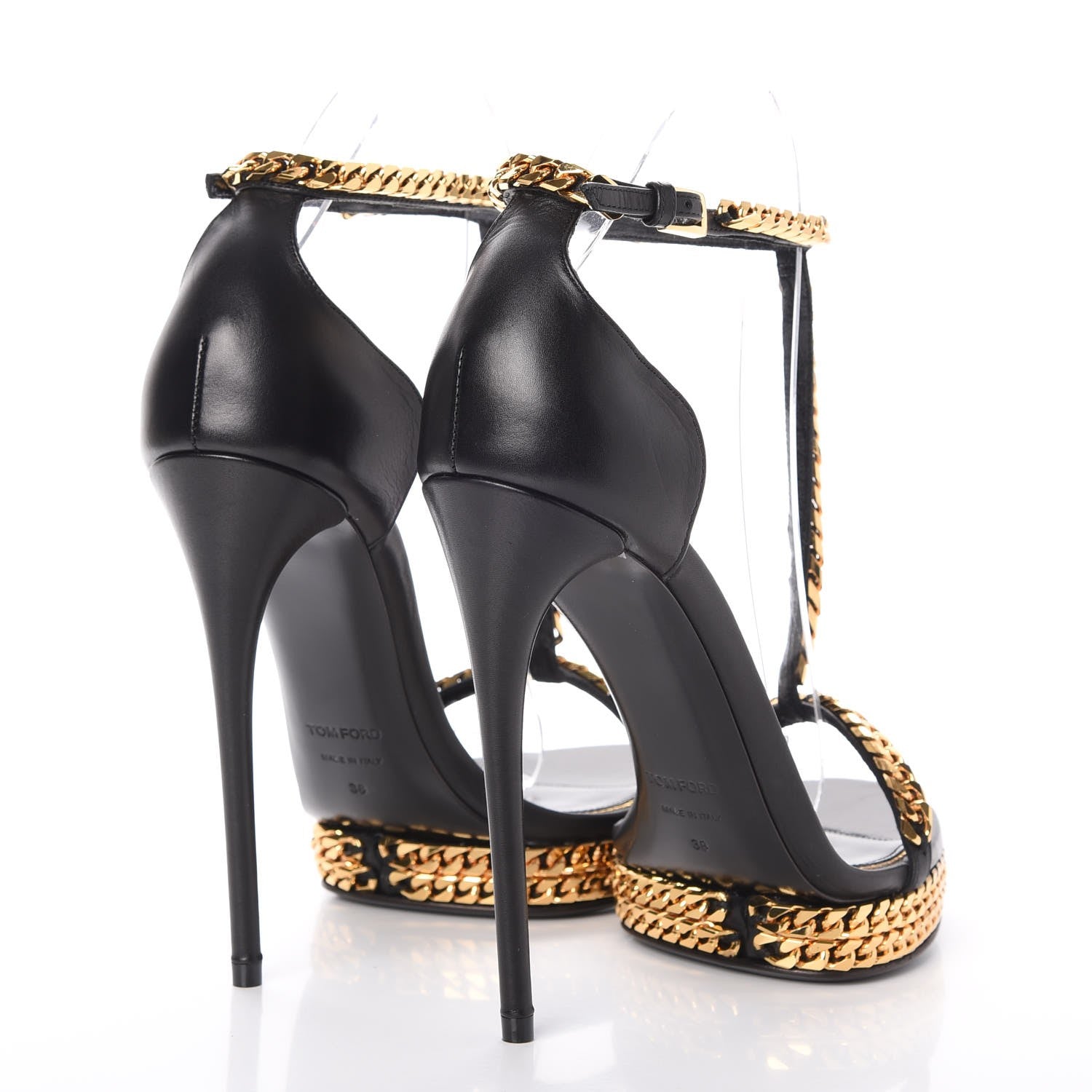 Tom Ford Calfskin Curb Chain Platform Sandals 38 Black Gold 4 of 8