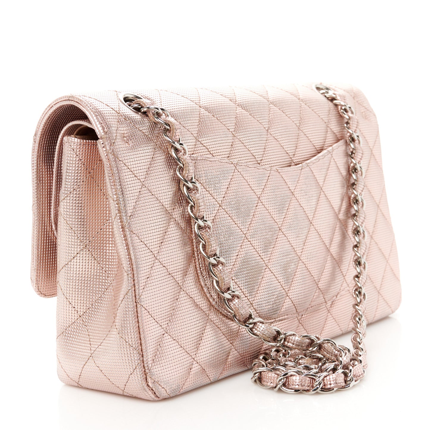 Metallic Calfskin Pixel Effect Medium Double Flap Pinky Gold