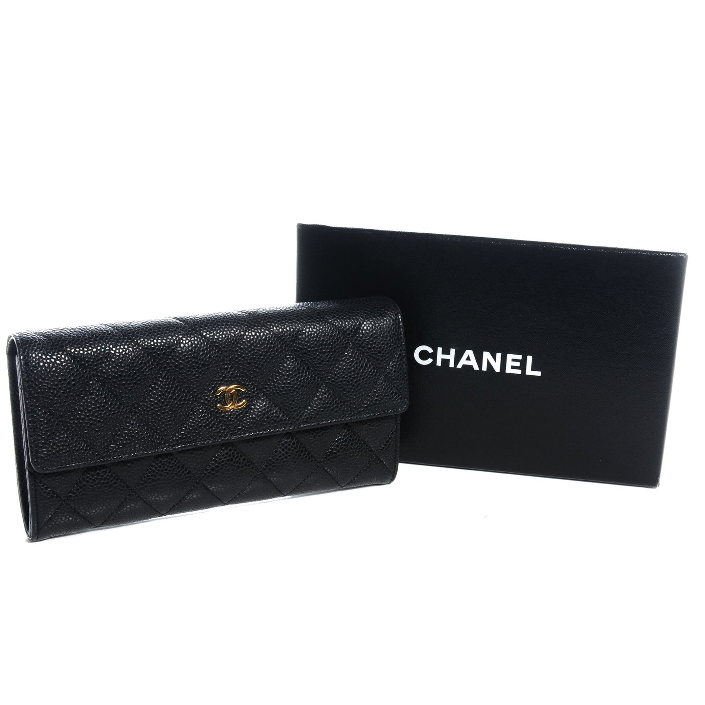 Caviar Large Gusset Flap Wallet Black
