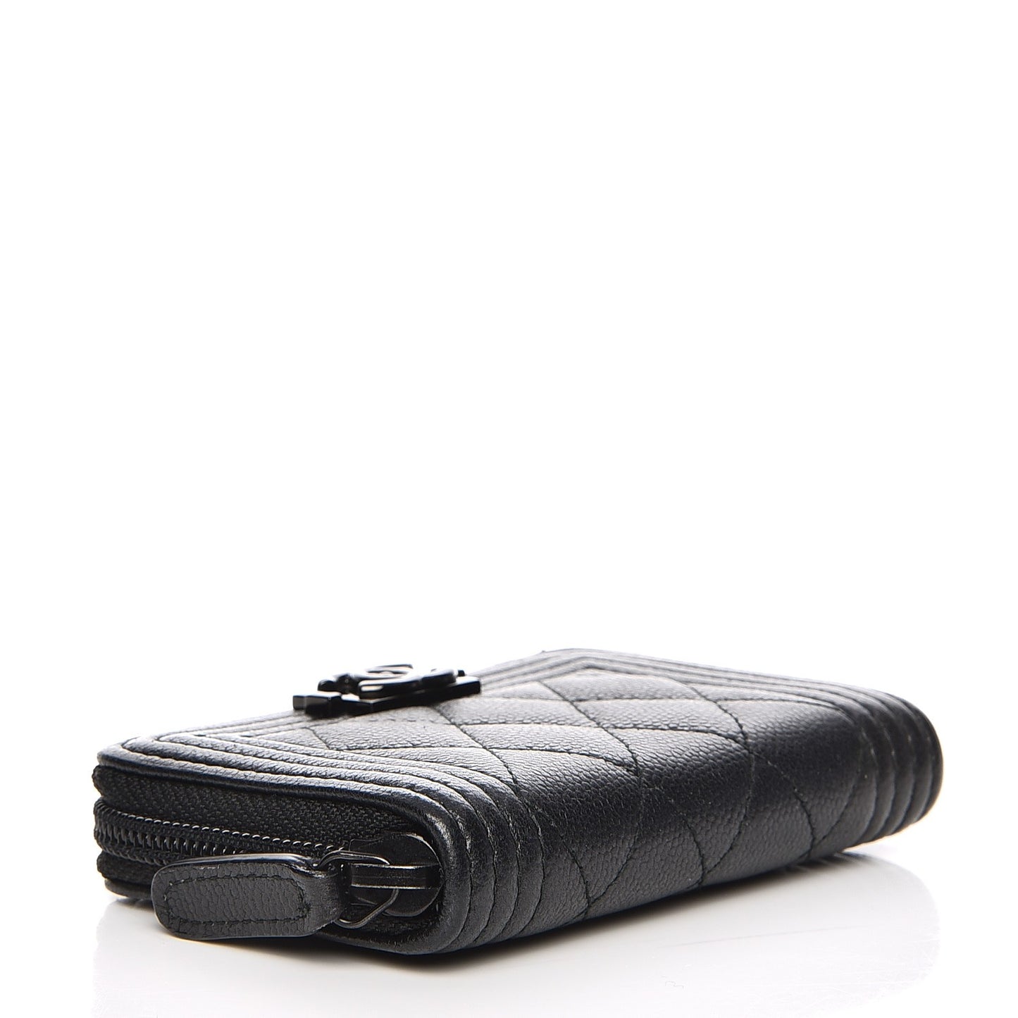Caviar Quilted Boy Zip Around Coin Purse Wallet So Black