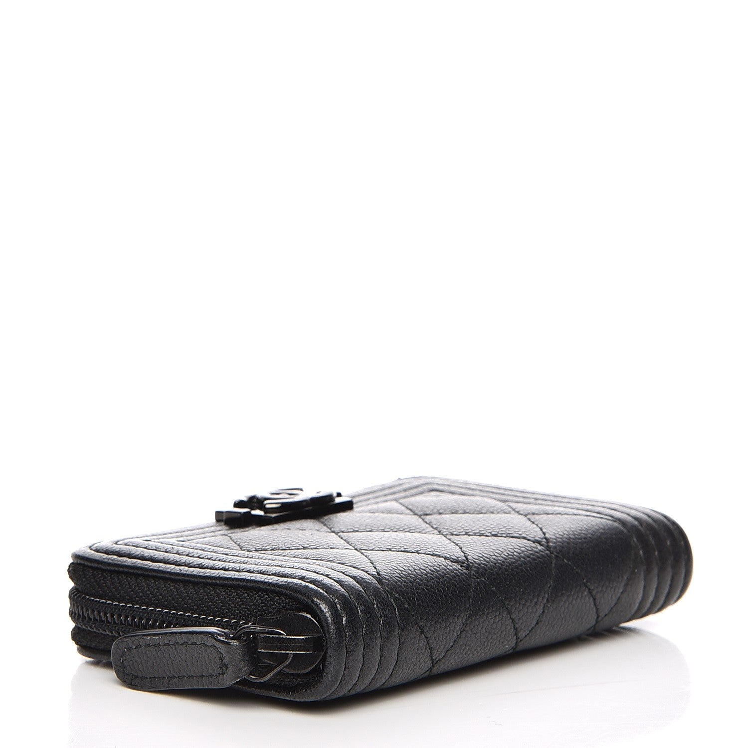 Chanel Caviar Quilted Boy Zip Around Coin Purse Wallet So Black 4 of 7