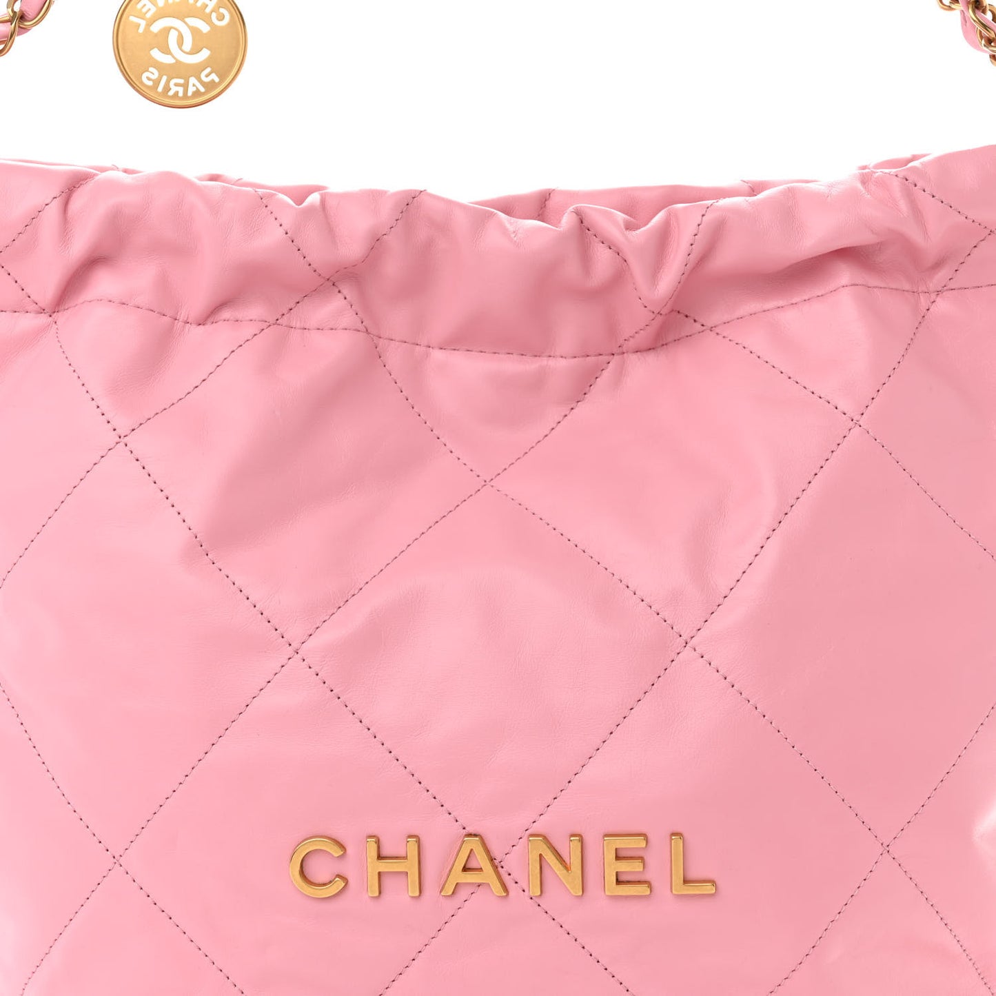 Shiny Calfskin Quilted Small Chanel 22 Light Pink