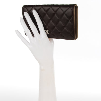 Chanel Lambskin Quilted Bi-Color Quilted Yen Wallet Brown 2 of 8