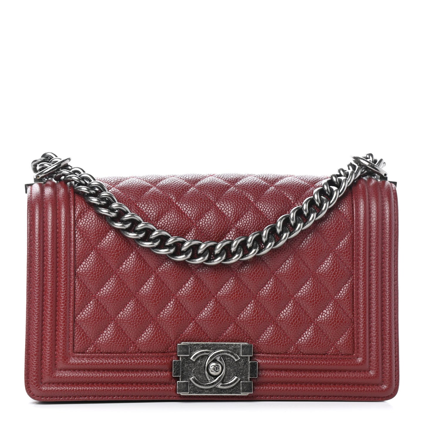 Caviar Quilted Medium Boy Flap Dark Red