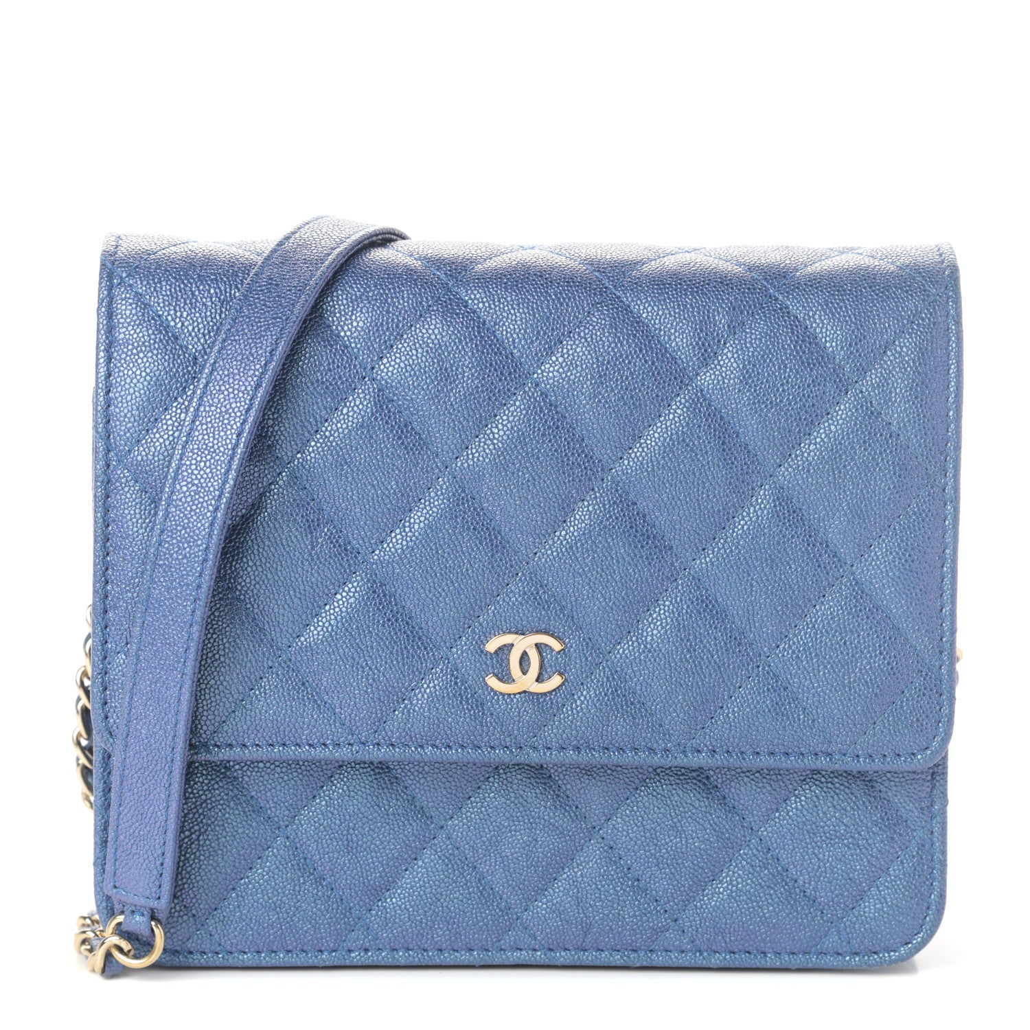 Chanel Iridescent Caviar Quilted Square Wallet On Chain WOC Blue 1 of 10