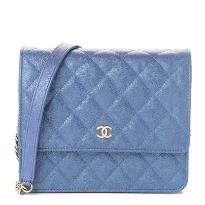 Chanel Iridescent Caviar Quilted Square Wallet On Chain WOC Blue 1 of 10