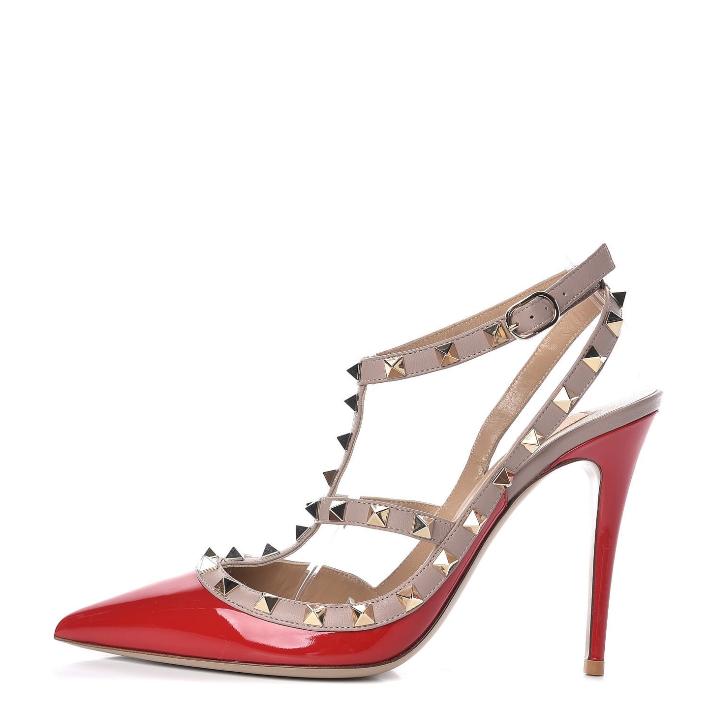 Patent Nappa Rockstud Ankle Strap 100mm Pumps 39.5 Rosso Valentino Poudre