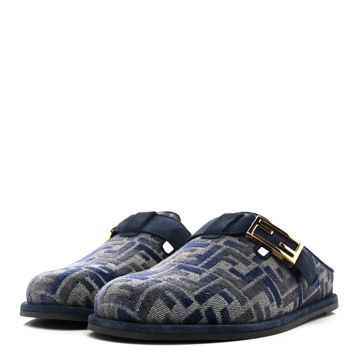 Fendi Velvet FF Fendi Feel Mules 38 Grigio Blue Midnight Blue