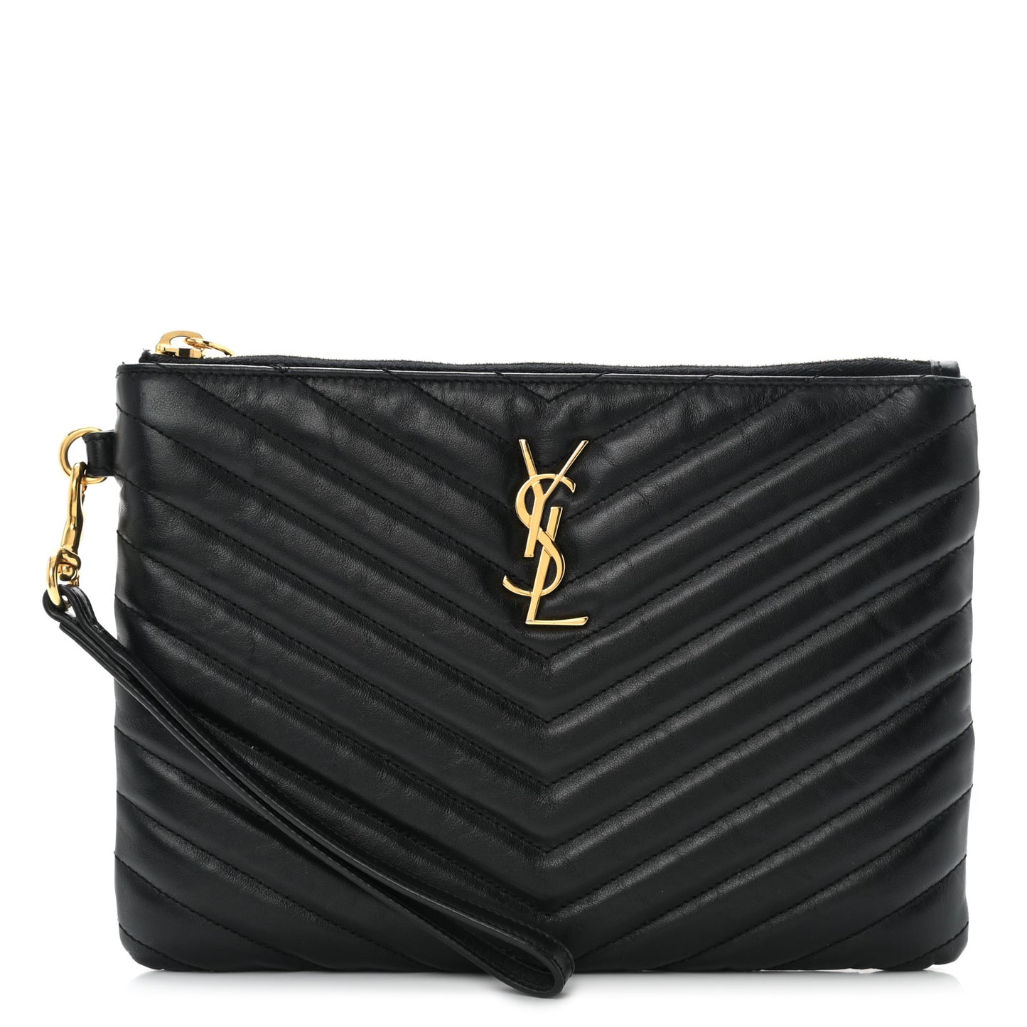 Calfskin Matelasse Chevron Monogram A5 Wristlet Black