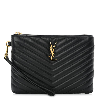 Saint Laurent Calfskin Matelasse Chevron Monogram A5 Wristlet Black 1 of 11