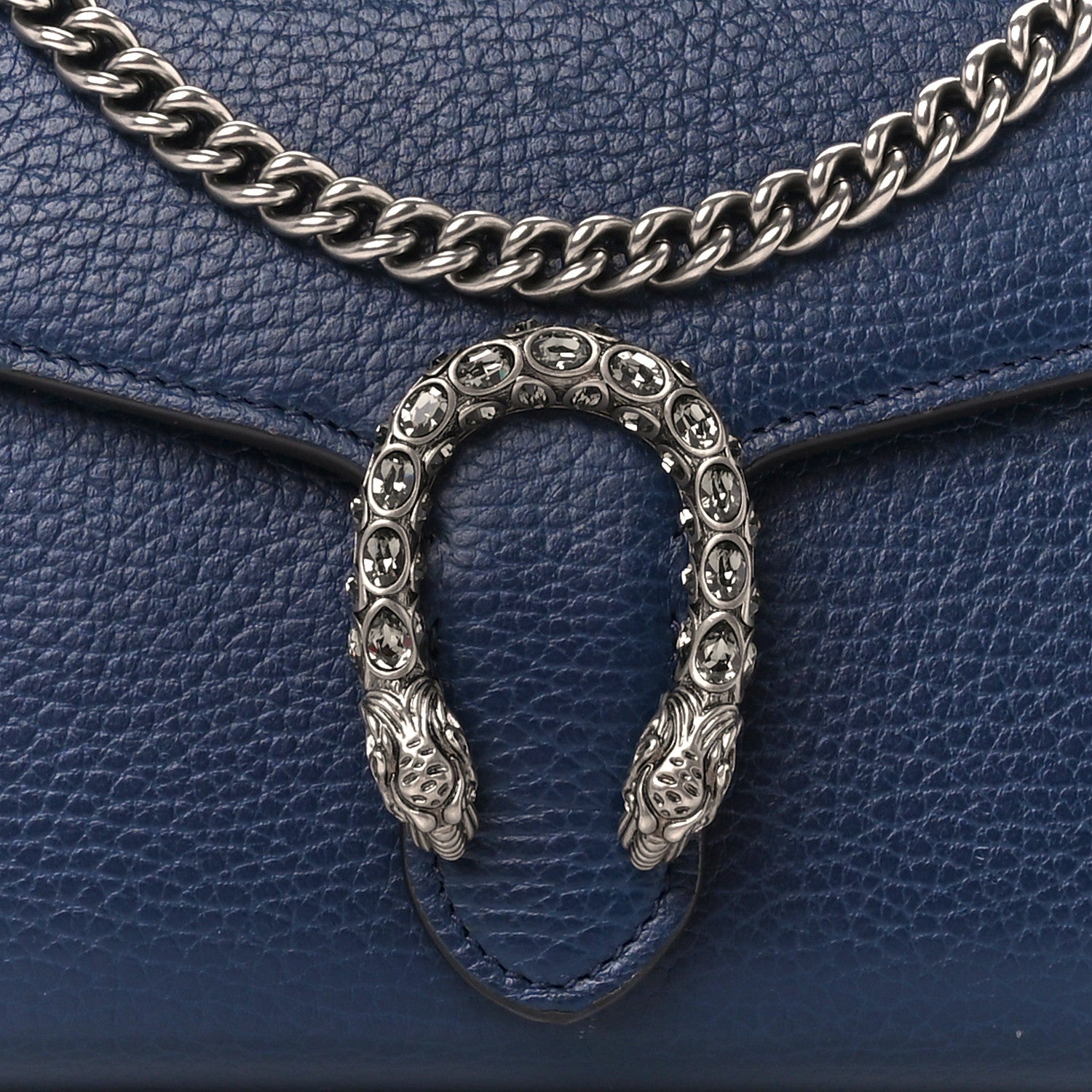 Gucci Dollar Calfskin Crystal Mini Dionysus Chain Wallet Blue Agata Black Diamond 9 of 12