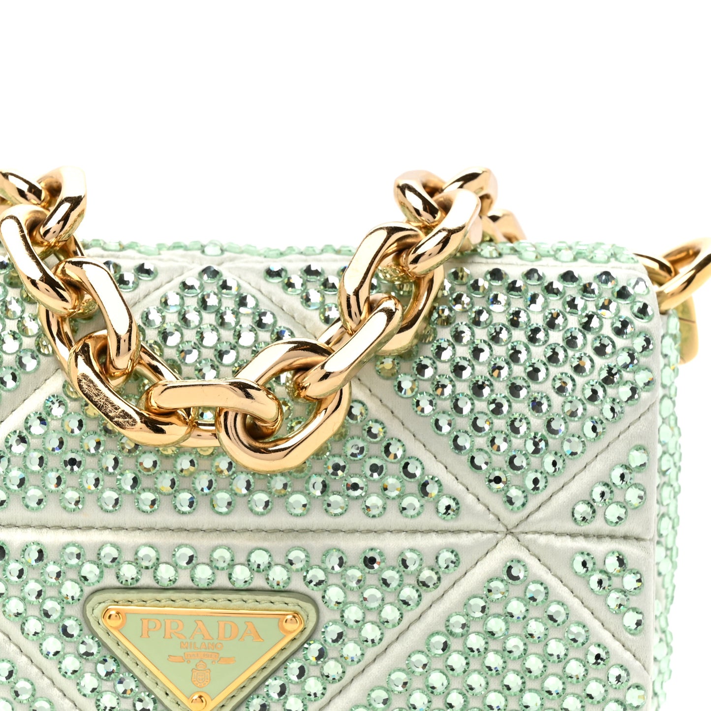 Satin Crystal Mini Bag With Chain Acqua