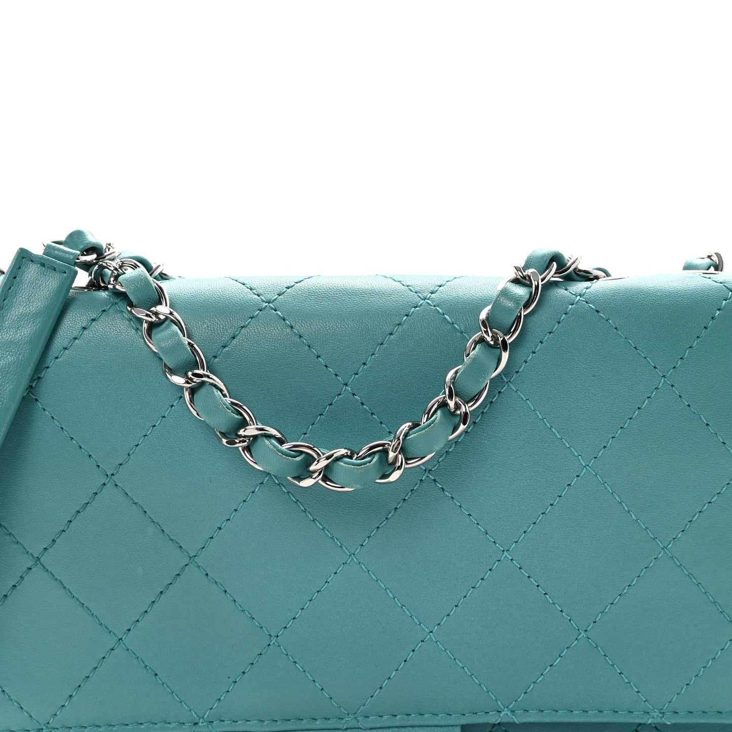 Calfskin Stitched Double Flap Bag Turquoise