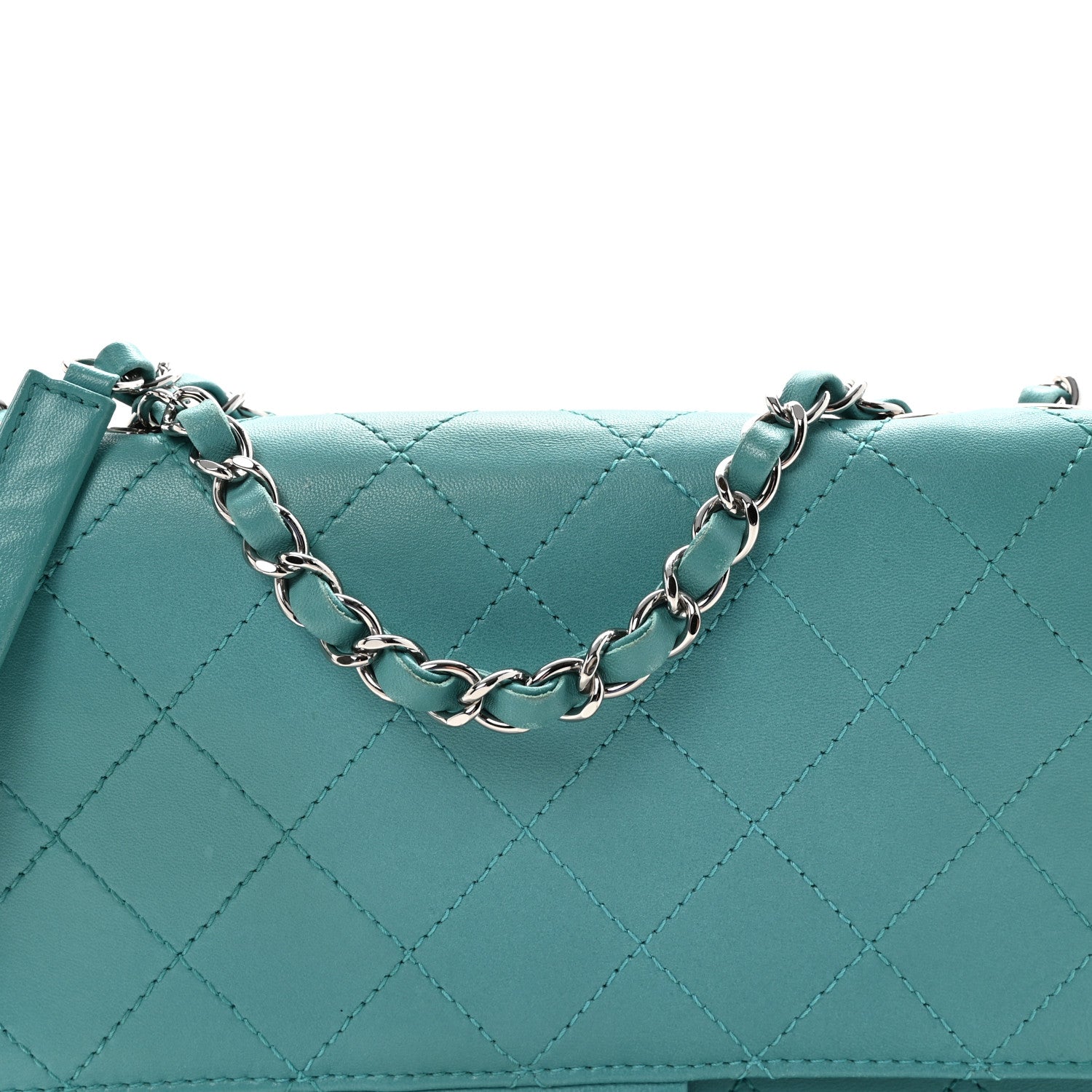 Chanel Calfskin Stitched Double Flap Bag Turquoise 8 of 10