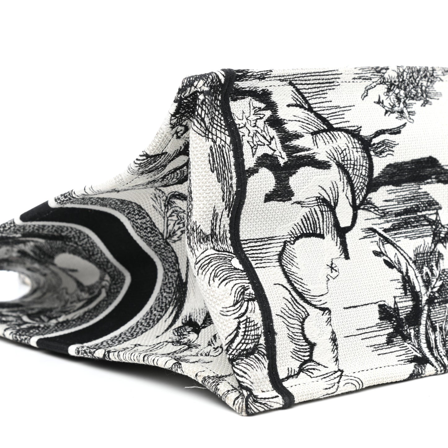 Canvas Embroidered Toile De Jouy Book Tote White Black
