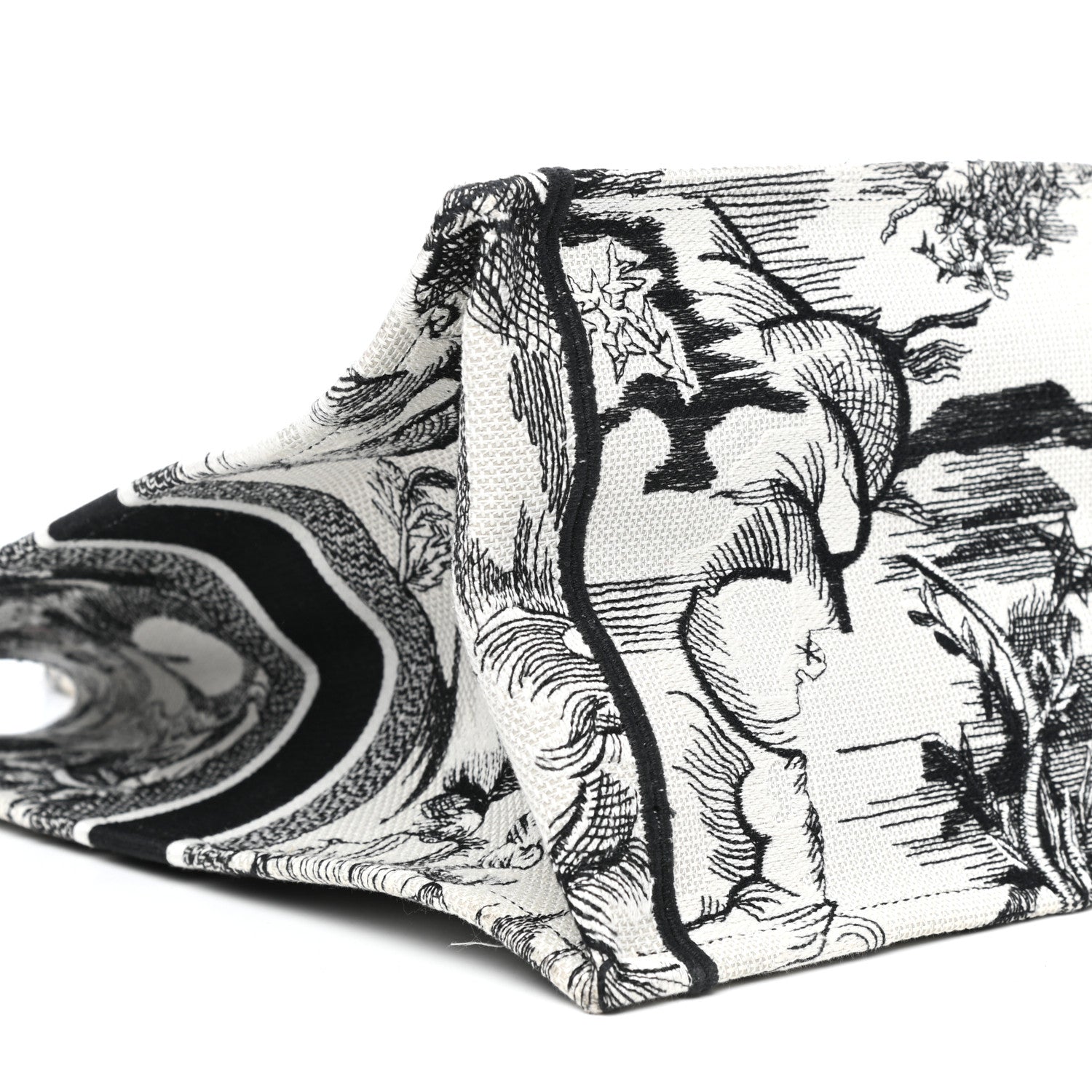 Christian Dior Canvas Embroidered Toile De Jouy Book Tote White Black 8 of 11