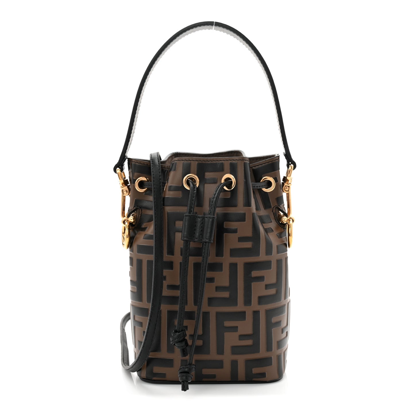 Vitello Liberty F is Fendi Bi-Color FF 1974 Embossed Mini Mon Tresor Bucket Bag Maya Black