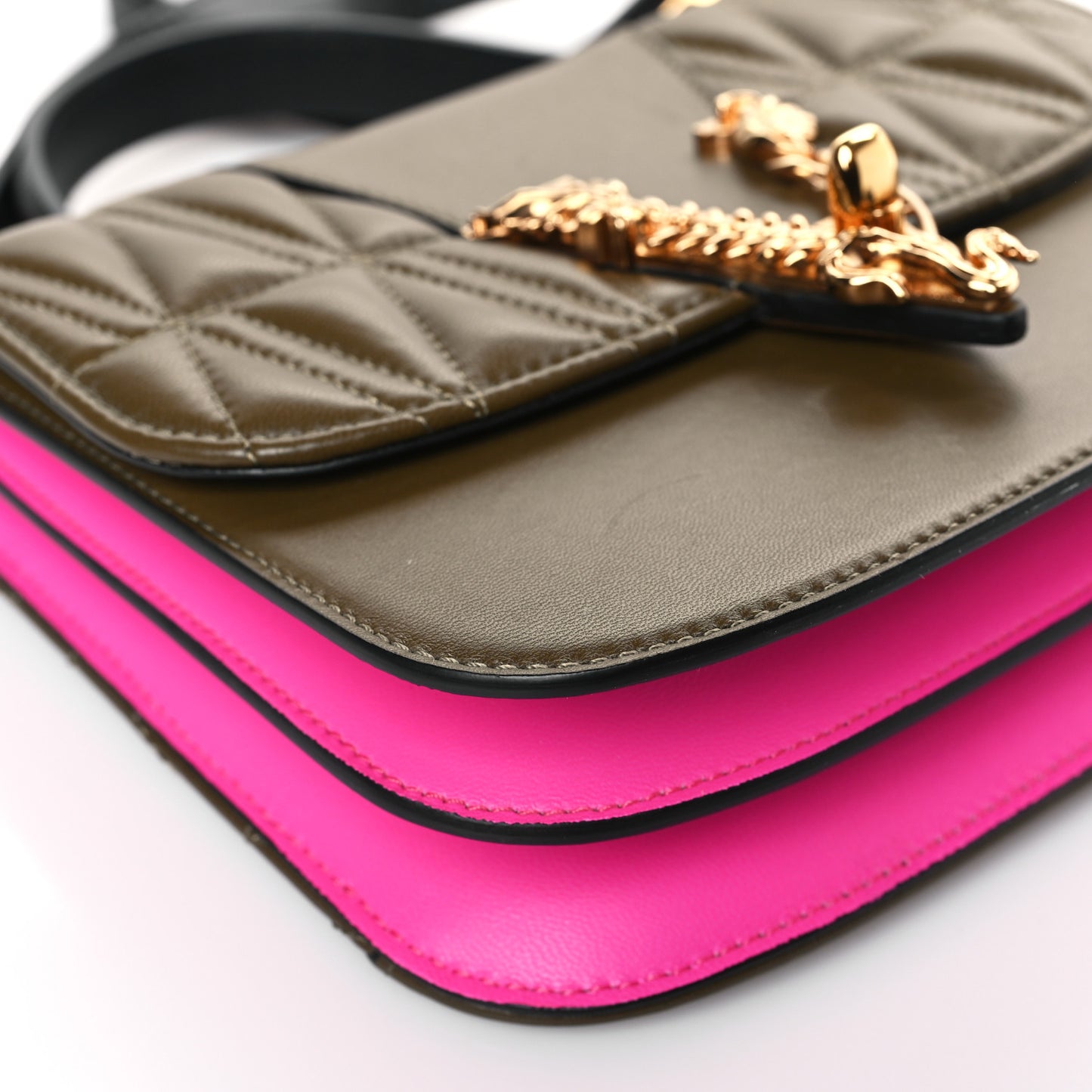 Vitello Barocco Virtus Small Top Handle Shoulder Bag Green Pink