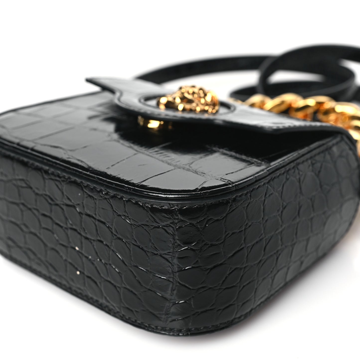 Patent Crocodile Embossed Mini La Medusa Bag Black