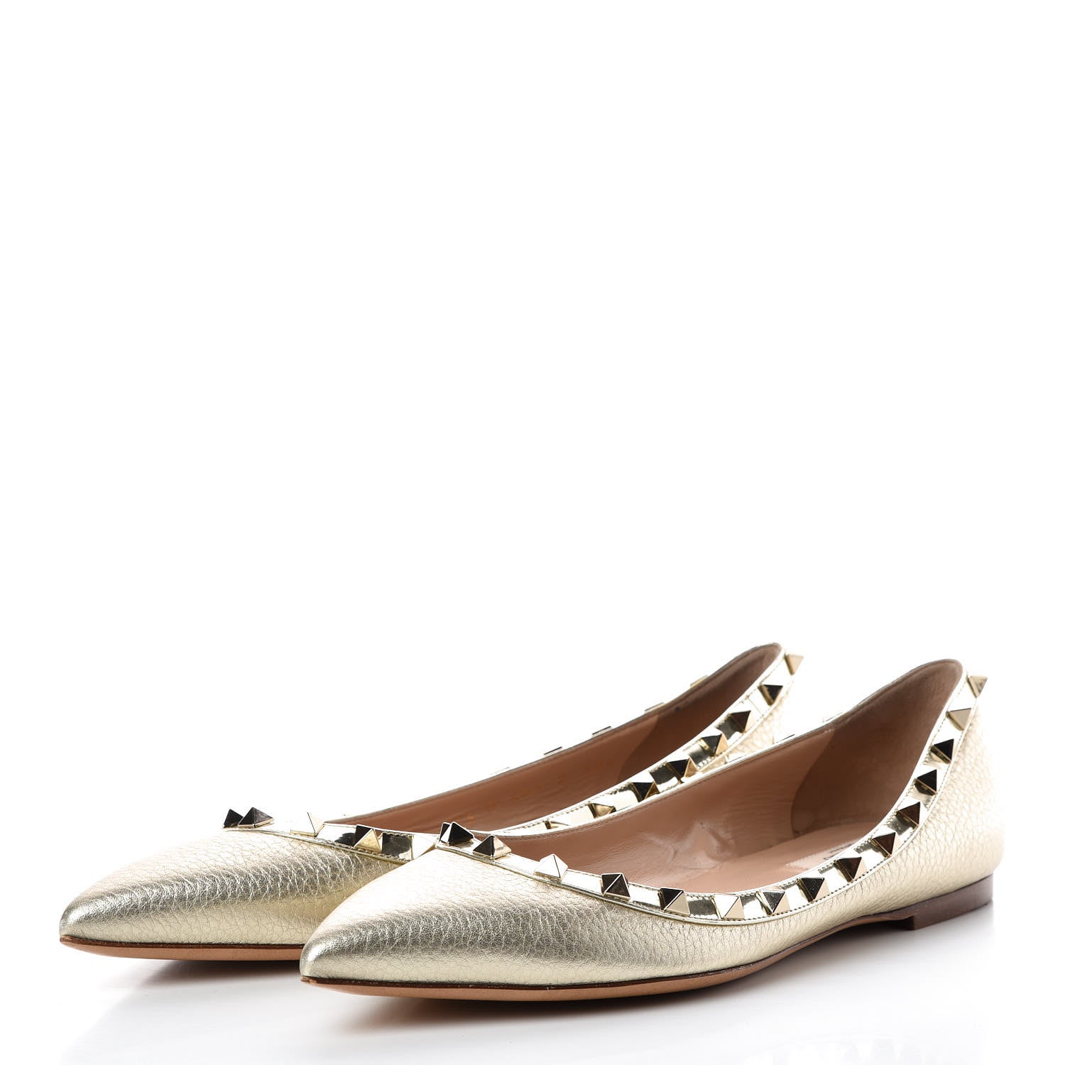Valentino Garavani Metallic Pebbled Calfskin Rockstud Ballerina Flats 38.5 Platino 3 of 7