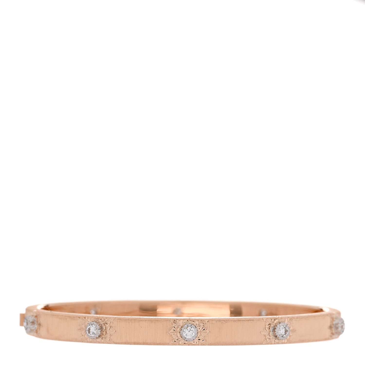 Buccellati 18K Rose White Gold Diamond 5mm Macri Classica Bangle Bracelet 3 of 4