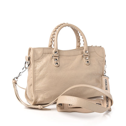 Balenciaga Agneau Classic Silver Hardware S City Logo Strap Light Beige Black 2 of 9