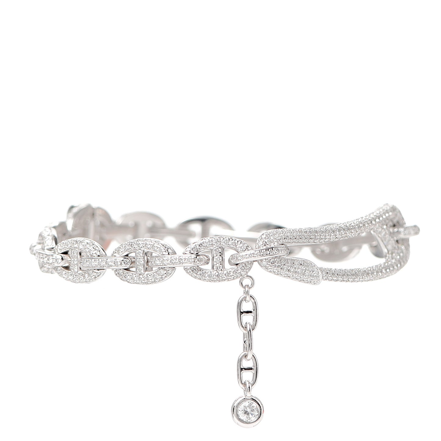 18K White Gold Pave Diamond MM Chaine d'Ancre Punk Bracelet SH
