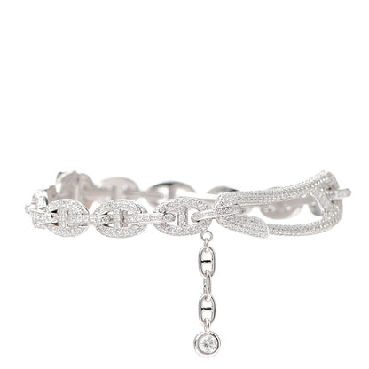 Hermes 18K White Gold Pave Diamond MM Chaine d'Ancre Punk Bracelet SH 3 of 8