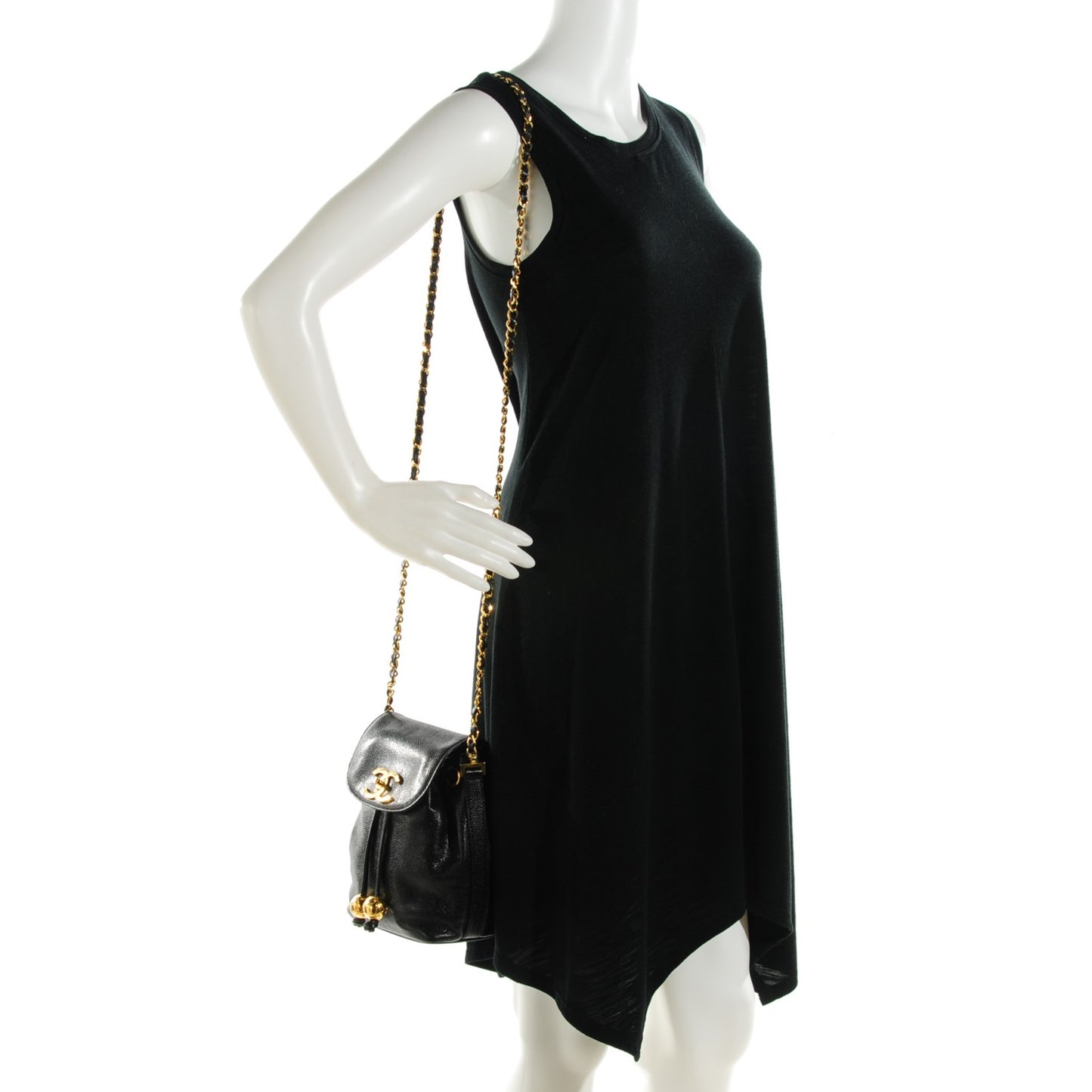 Caviar CC Drawstring Flap Bag Black