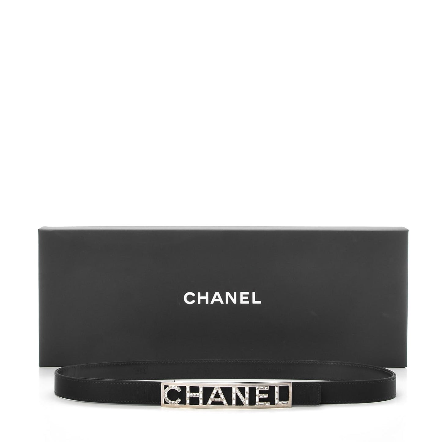 Grosgrain Lambskin Crystal Baguette Logo Belt 85 34 Black