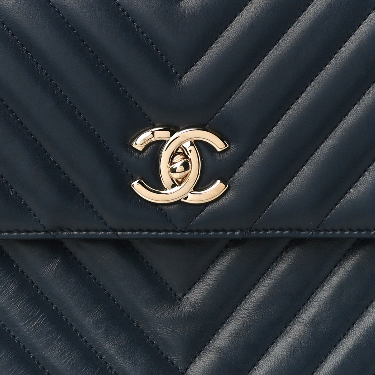 Lambskin Chevron Quilted Medium Trendy CC Dual Handle Flap Bag Navy