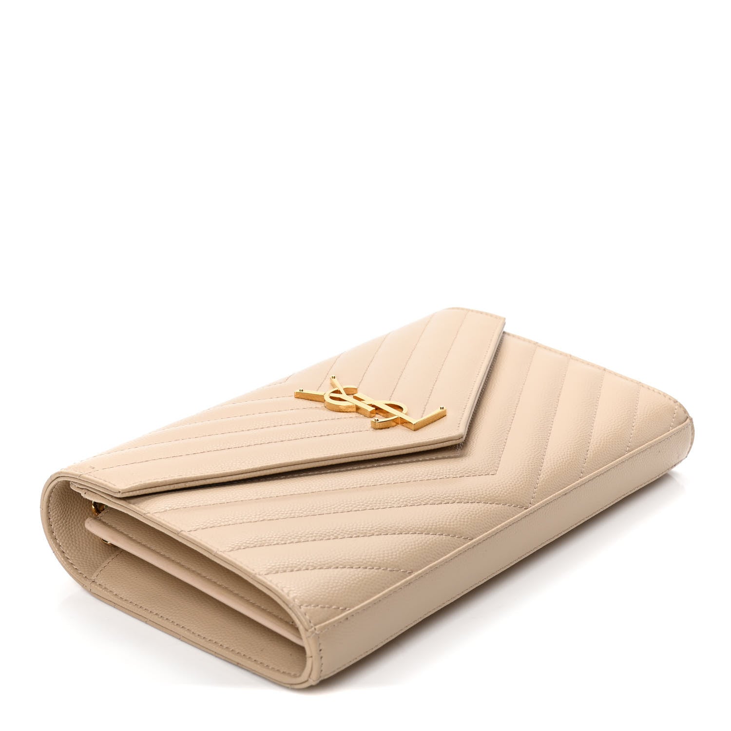 Saint Laurent Grain De Poudre Matelasse Chevron Monogram Chain Wallet Nude Powder 3 of 4