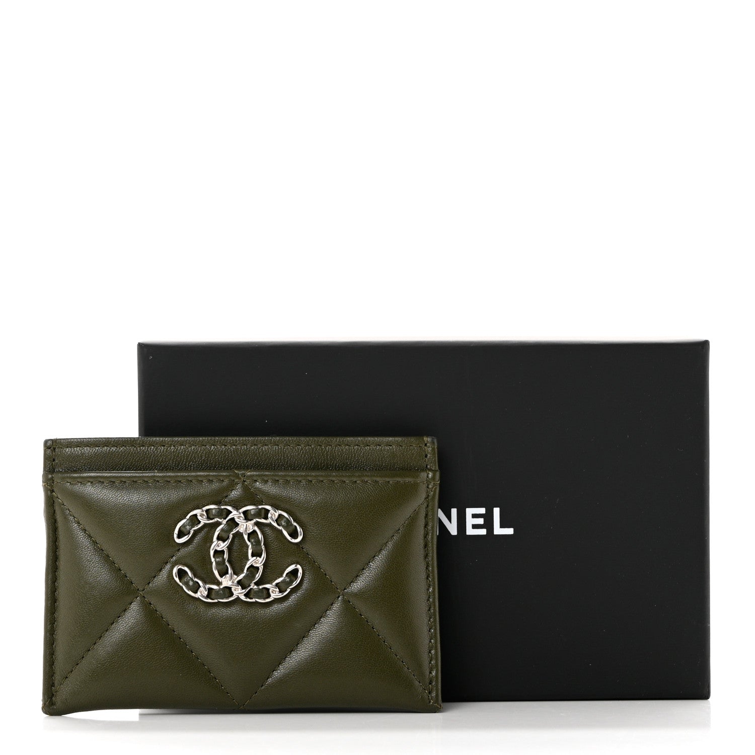Chanel Lambskin Quilted Chanel 19 Card Holder Khaki 9 of 9