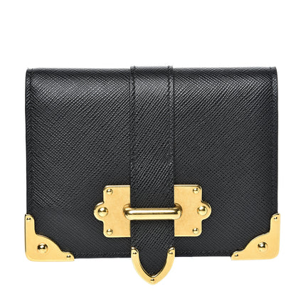 Prada Saffiano Cahier Compact Flap Wallet Black 1 of 7