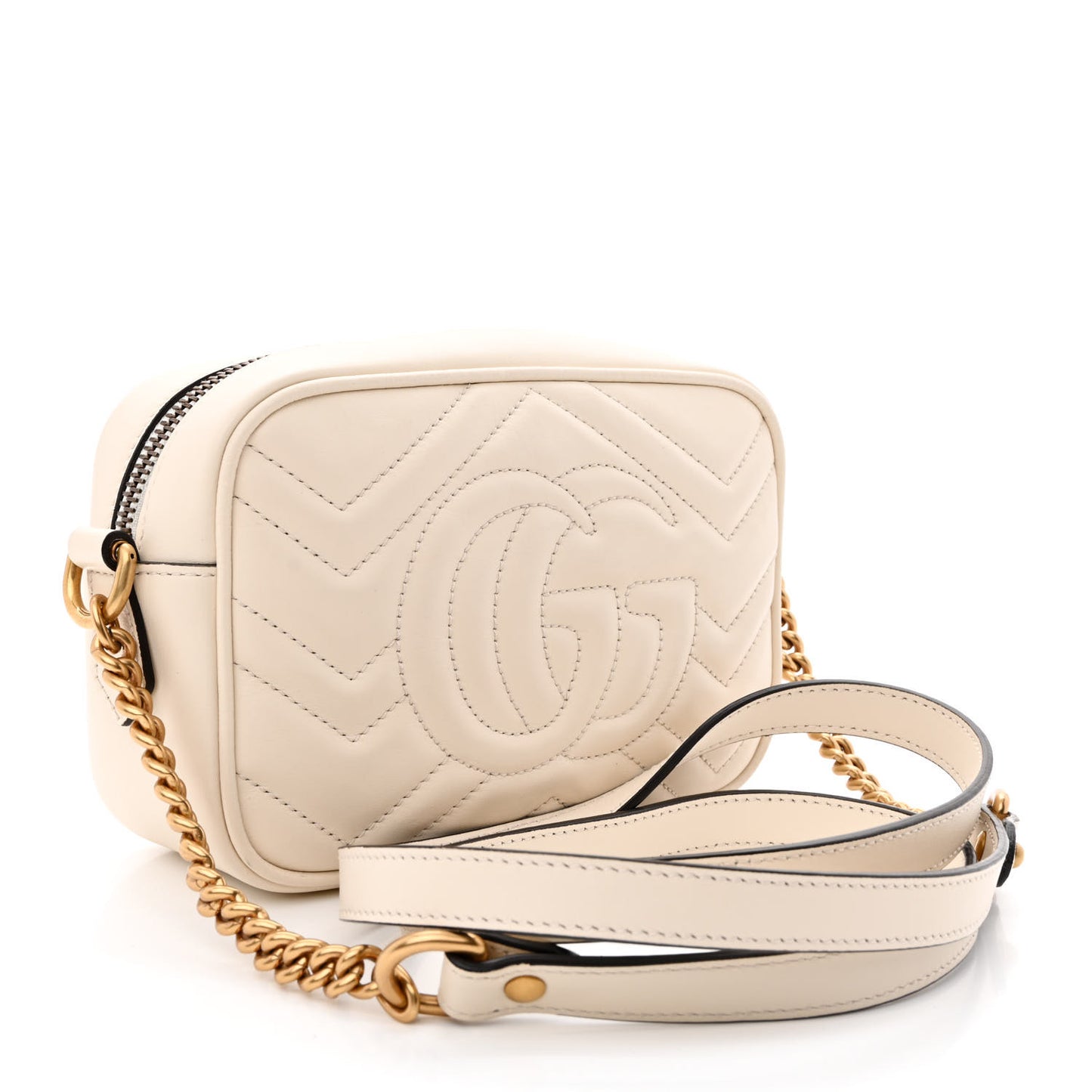 Calfskin Matelasse Mini GG Marmont Chain Shoulder Bag White