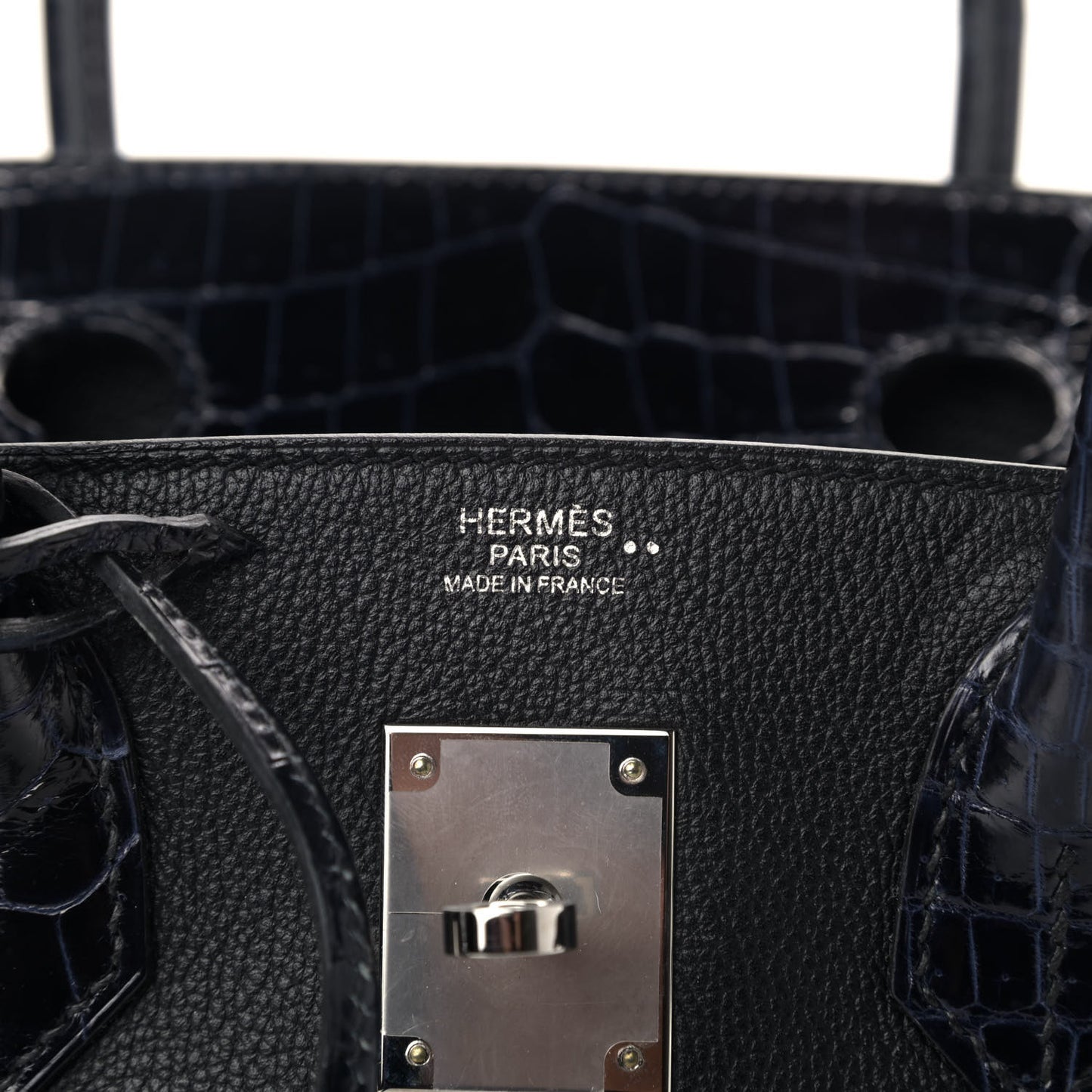 Taurillon Novillo Shiny Niloticus Crocodile Birkin Touch 30 Black Bleu Marine