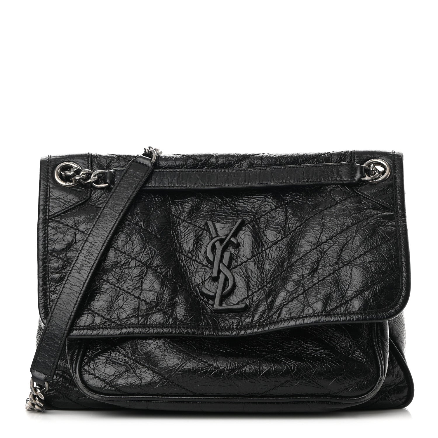 Saint Laurent Crinkled Calfskin Matelasse Monogram Medium Niki Chain Satchel Black 1 of 12