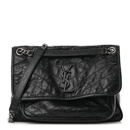 Saint Laurent Crinkled Calfskin Matelasse Monogram Medium Niki Chain Satchel Black 1 of 12