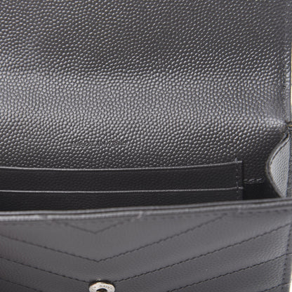 Saint Laurent Grain De Poudre Matelasse Chevron Small Monogram Envelope Wallet Coal 7 of 10