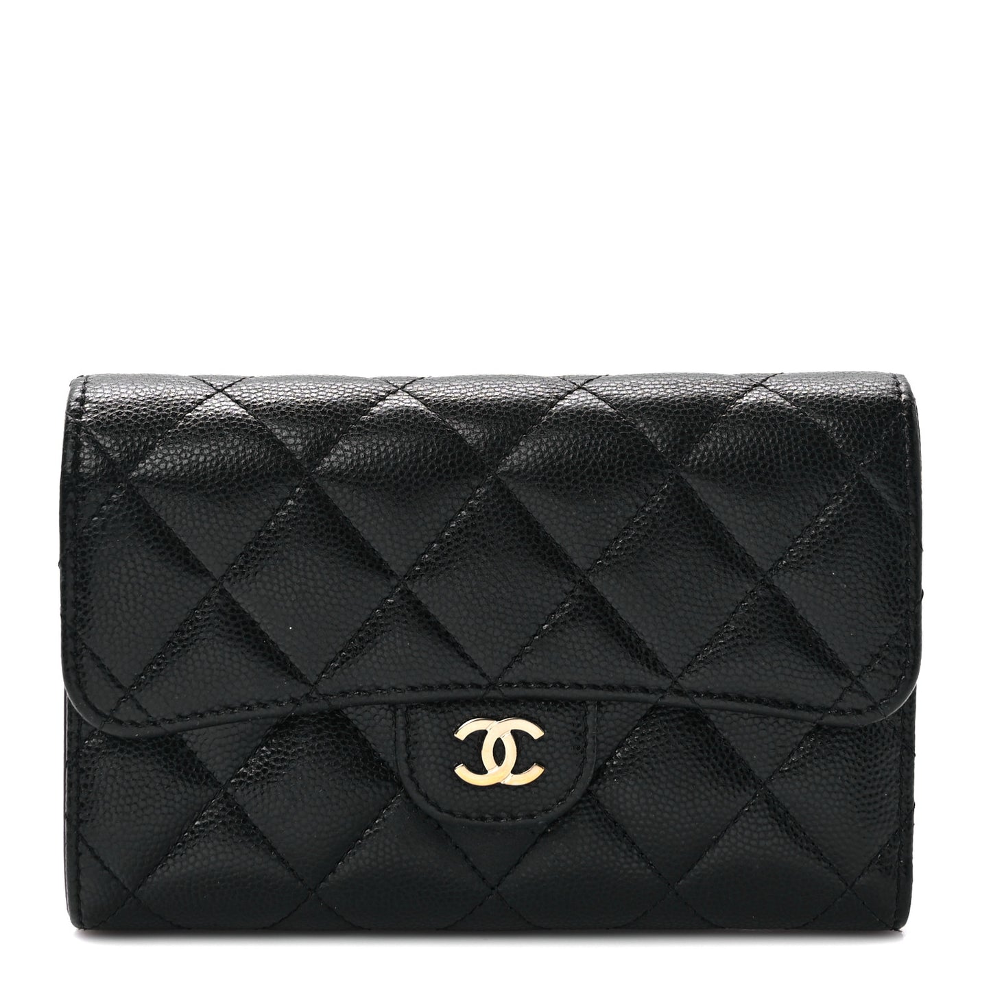 Caviar Quilted Medium Flap Wallet Black