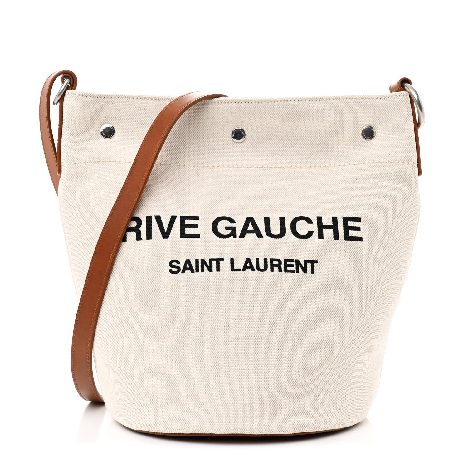 Saint Laurent Linen Calfskin Rive Gauche Bucket Bag Optic White Cognac 1 of 12