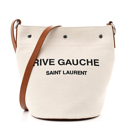 Saint Laurent Linen Calfskin Rive Gauche Bucket Bag Optic White Cognac 1 of 12