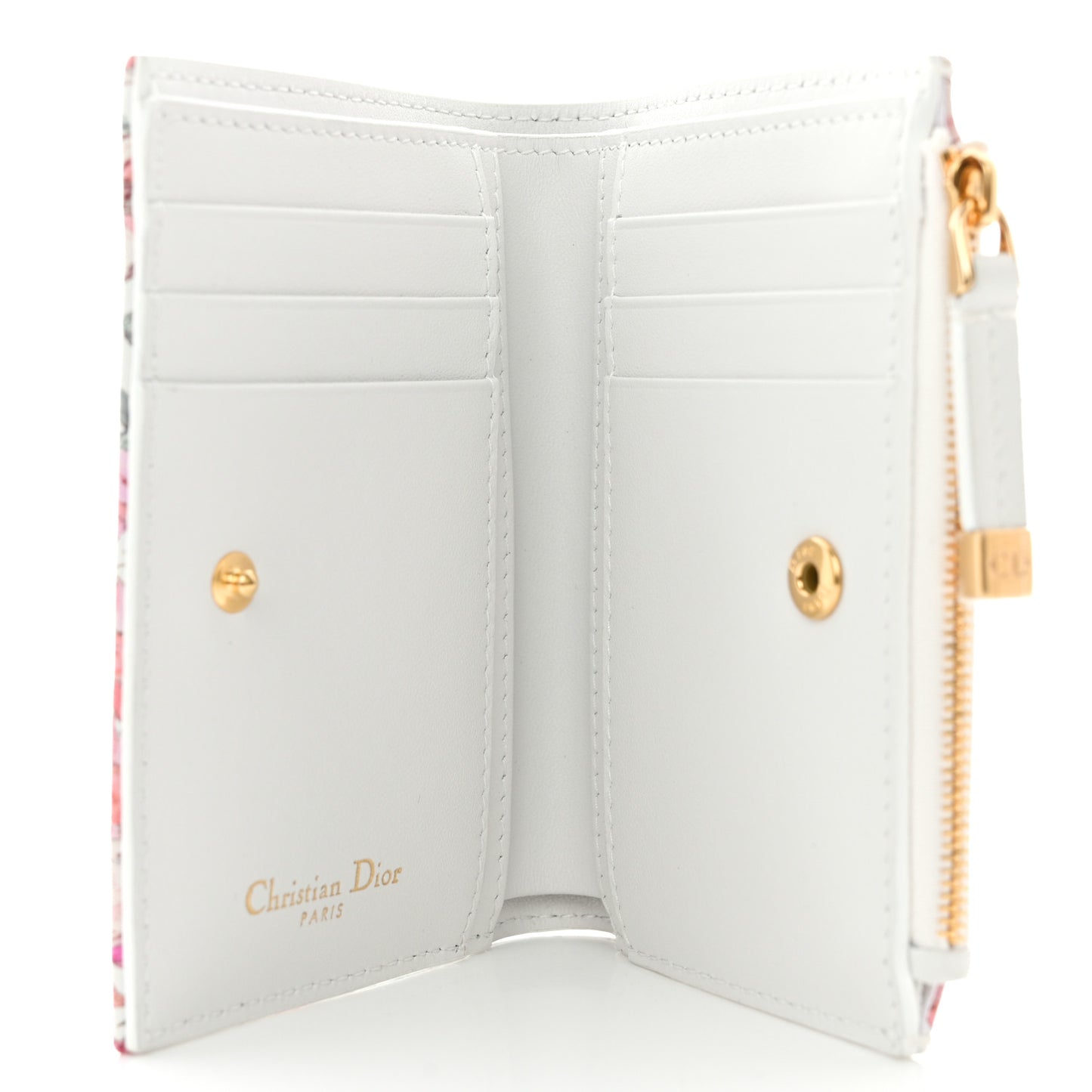 Calfskin Floral Printed Dahlia Wallet White Multicolor