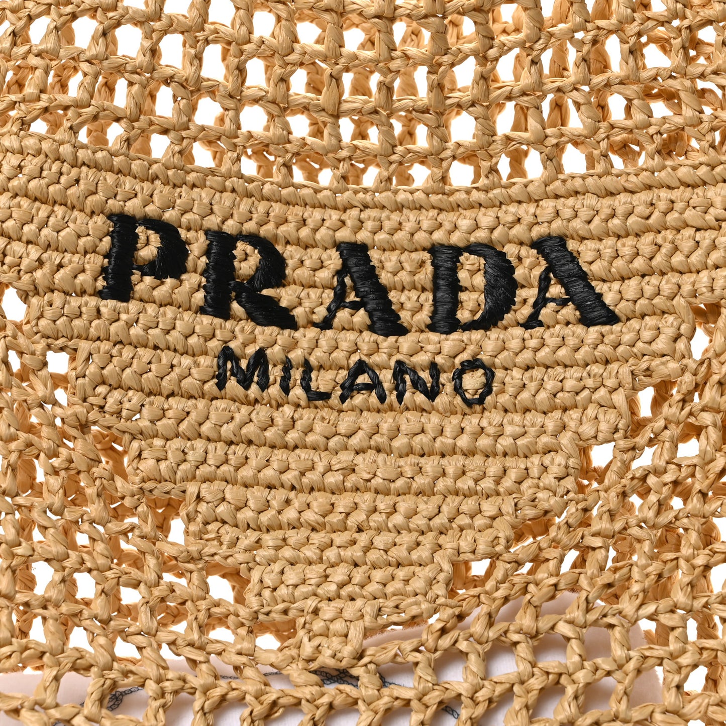 Yarn Raffia Effect Crochet Logo Embroidered Tote Bag Naturale