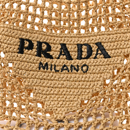 Prada Yarn Raffia Effect Crochet Logo Embroidered Tote Bag Naturale 7 of 11