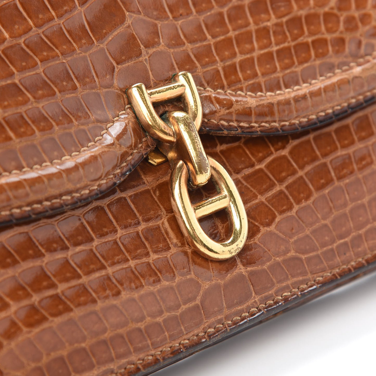 Shiny Porosus Crocodile Sac Chaine d Ancre Fauve