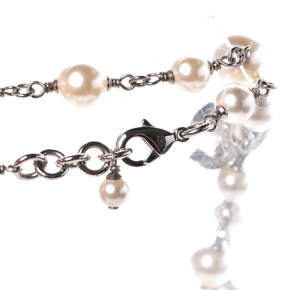 Chanel Crystal Pearl CC Long Necklace Silver 4 of 5