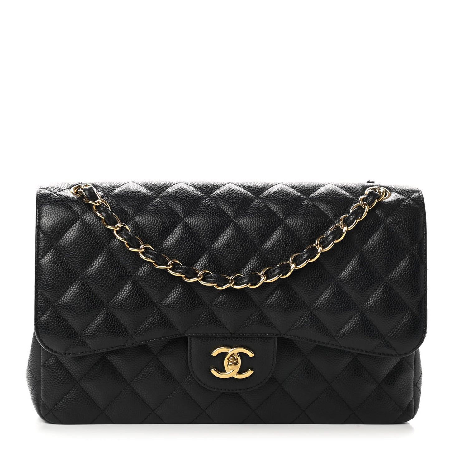 Caviar Quilted Jumbo Double Flap Black