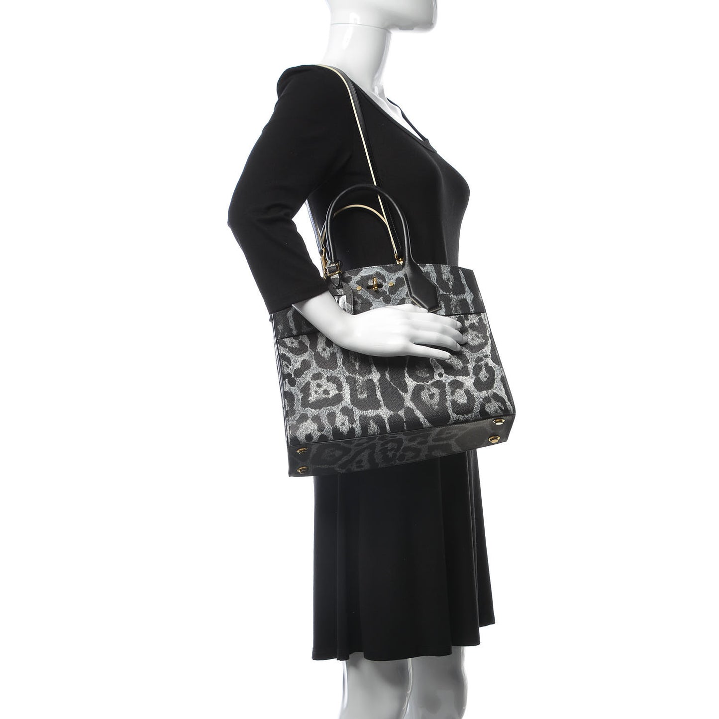 Canvas Calfskin Wild Animal Print City Steamer MM Black